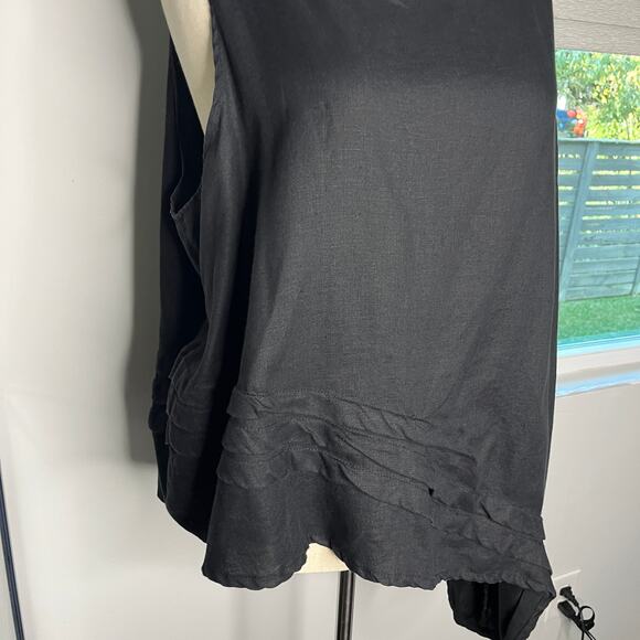 Krista Larson KL Playwear Tank Top OS Black Linen Asymmetric Lagenlook USA Made - Picture 5 of 11